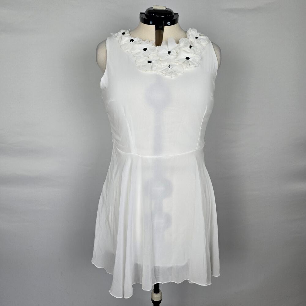 Club L Dress Women's 20 Cream - White Mini Sleeveless Sheer Lined Flowers Ruffle